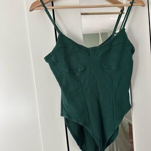 SHEIN Ribbed Bustier Bodysuit in Forest Green Womens Large